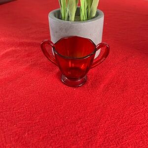 Red Glass Sugar Bowl